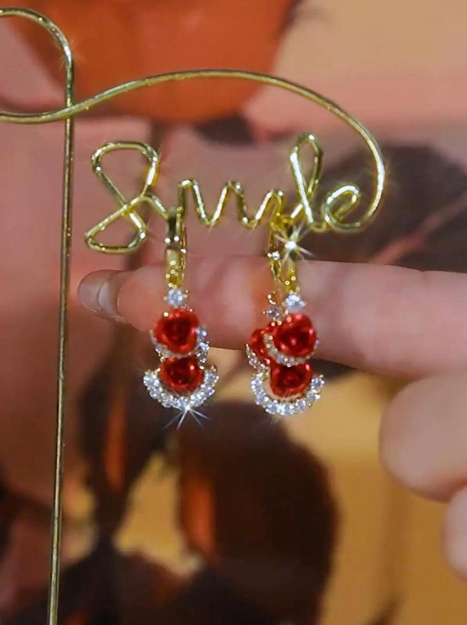 Red Crystal  Earrings(24K GOLD PLATED)