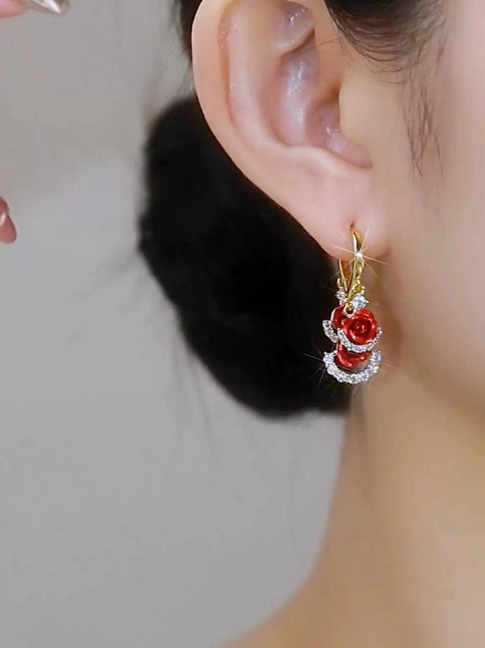 Red Crystal  Earrings(24K GOLD PLATED)