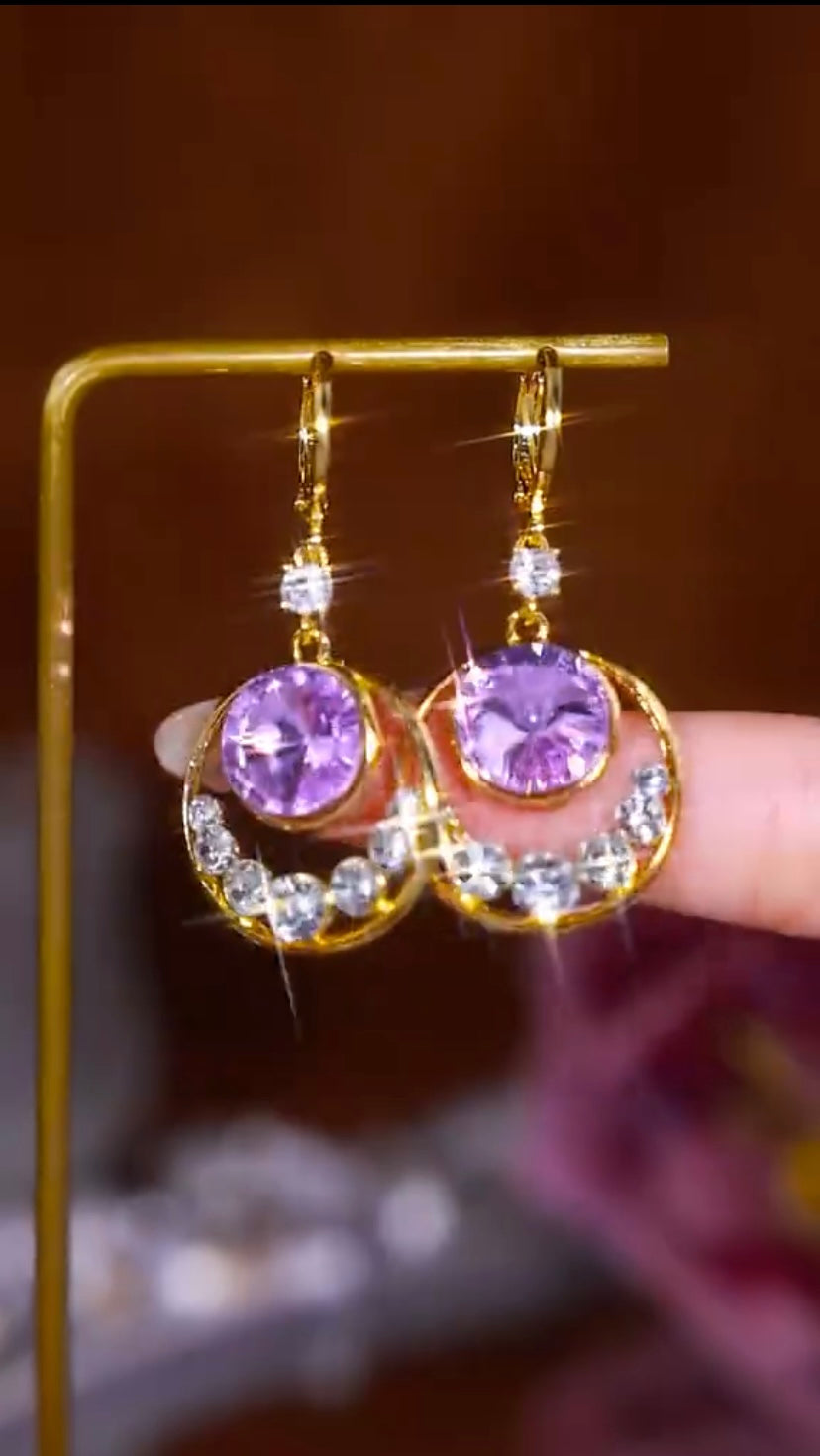 Diamond purple Earrings (24k gold plated)