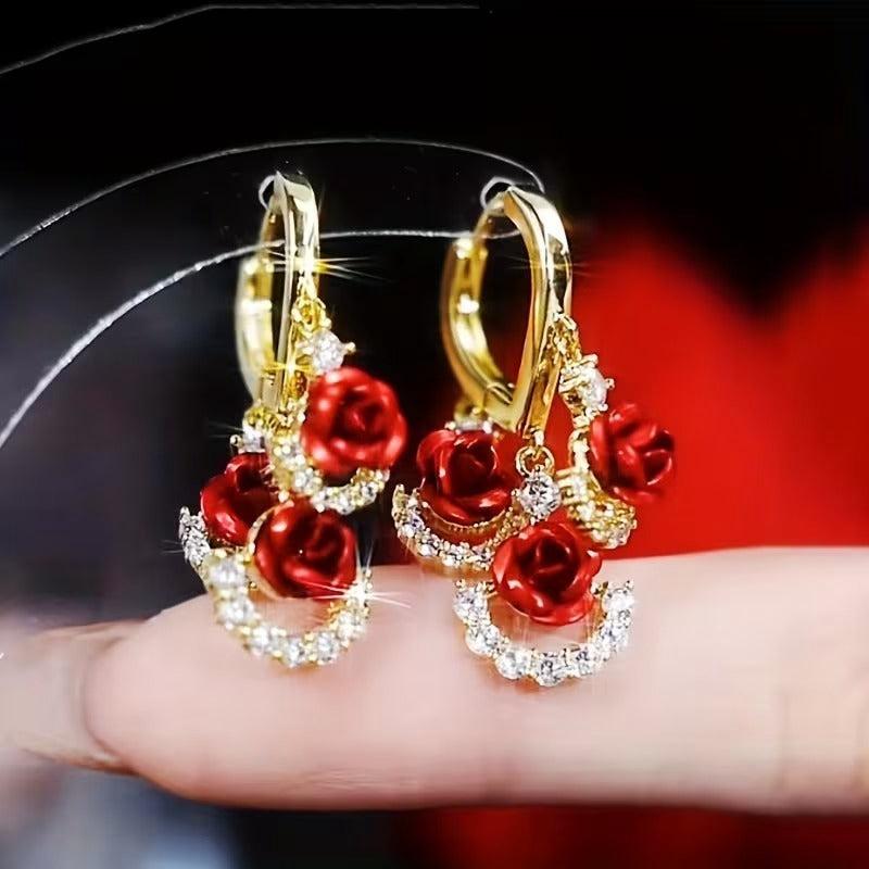 Red Crystal  Earrings(24K GOLD PLATED)