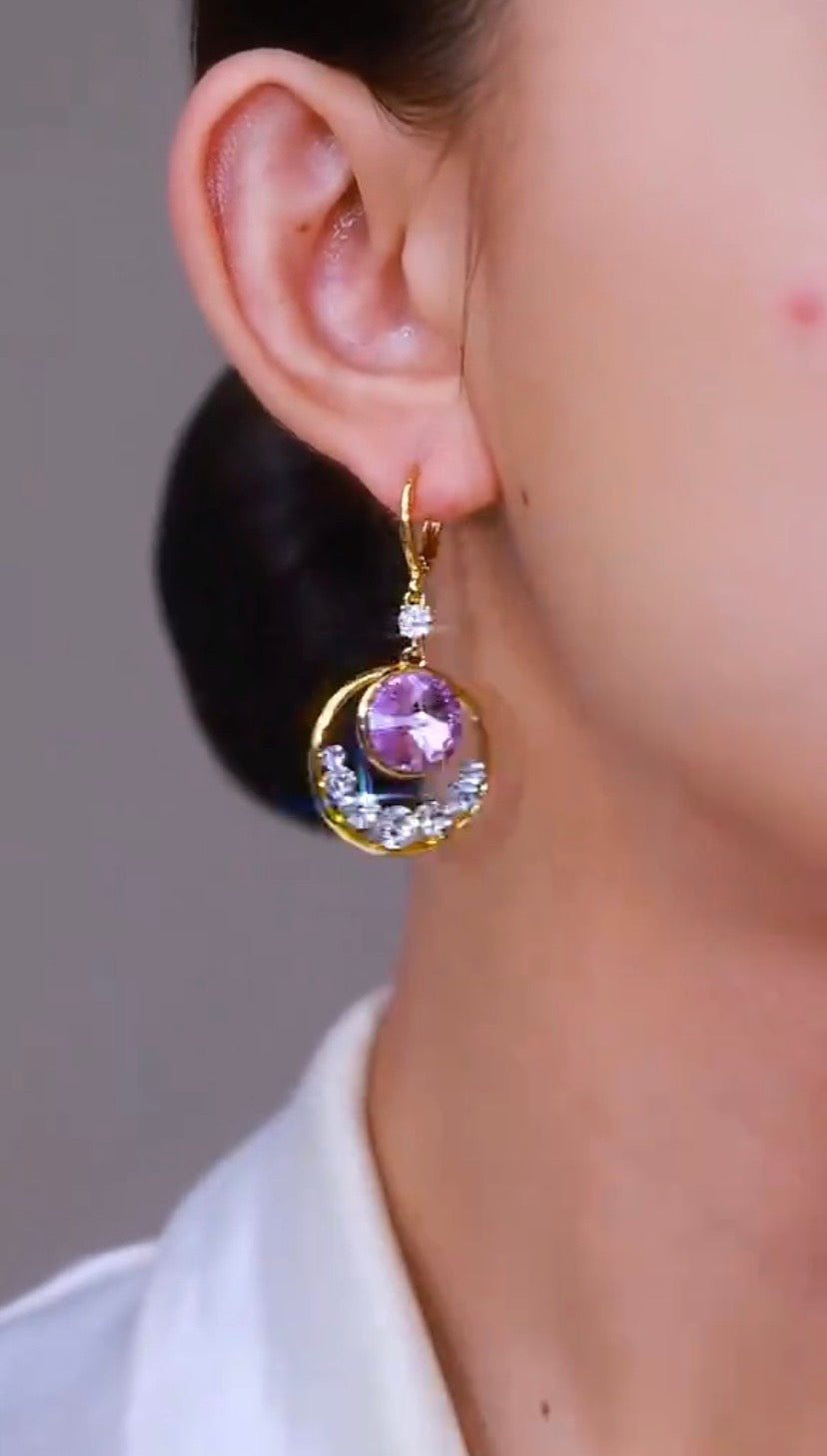 Diamond purple Earrings (24k gold plated)
