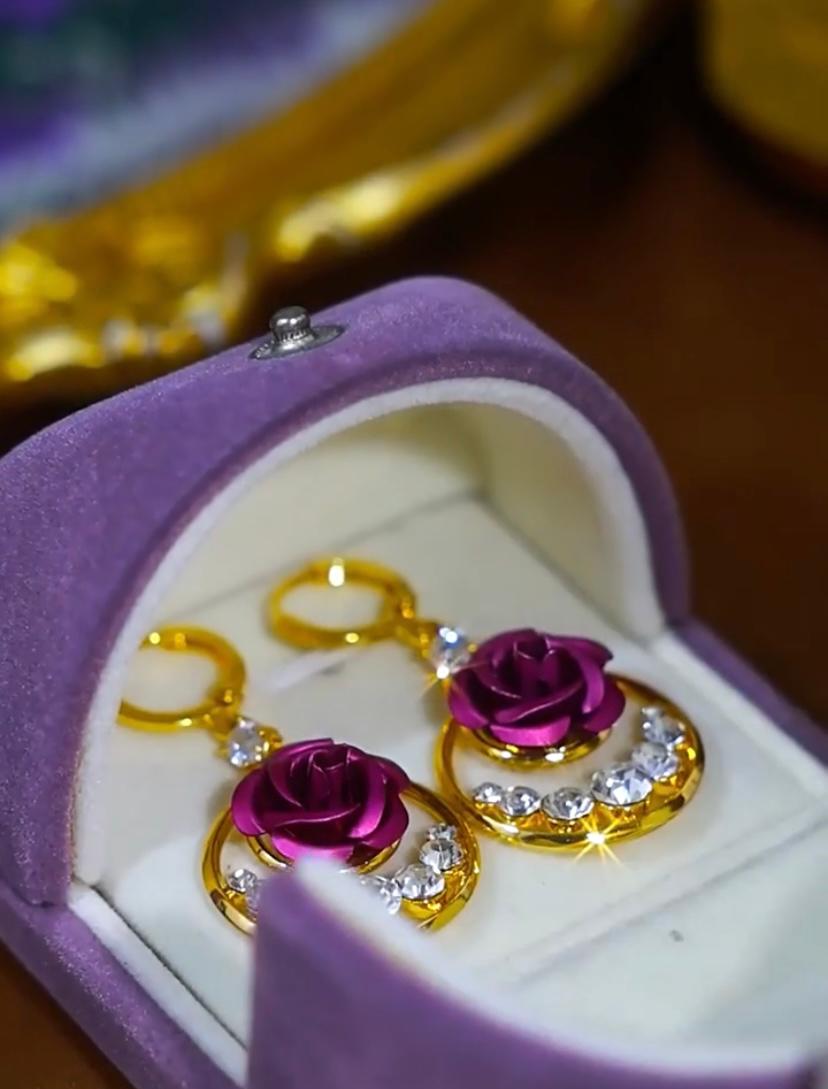 Purple flower Earrings(24K GOLD PLATED)