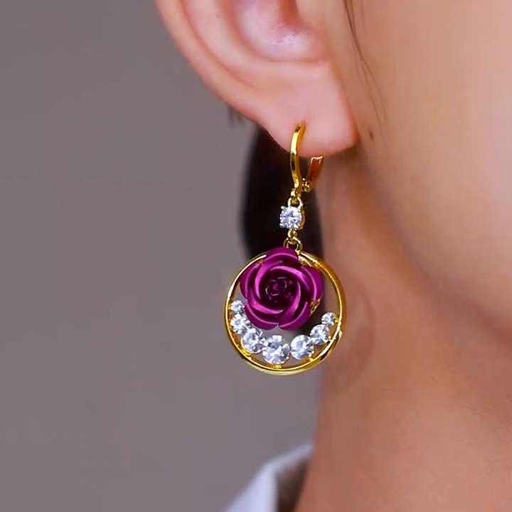 Purple flower Earrings(24K GOLD PLATED)