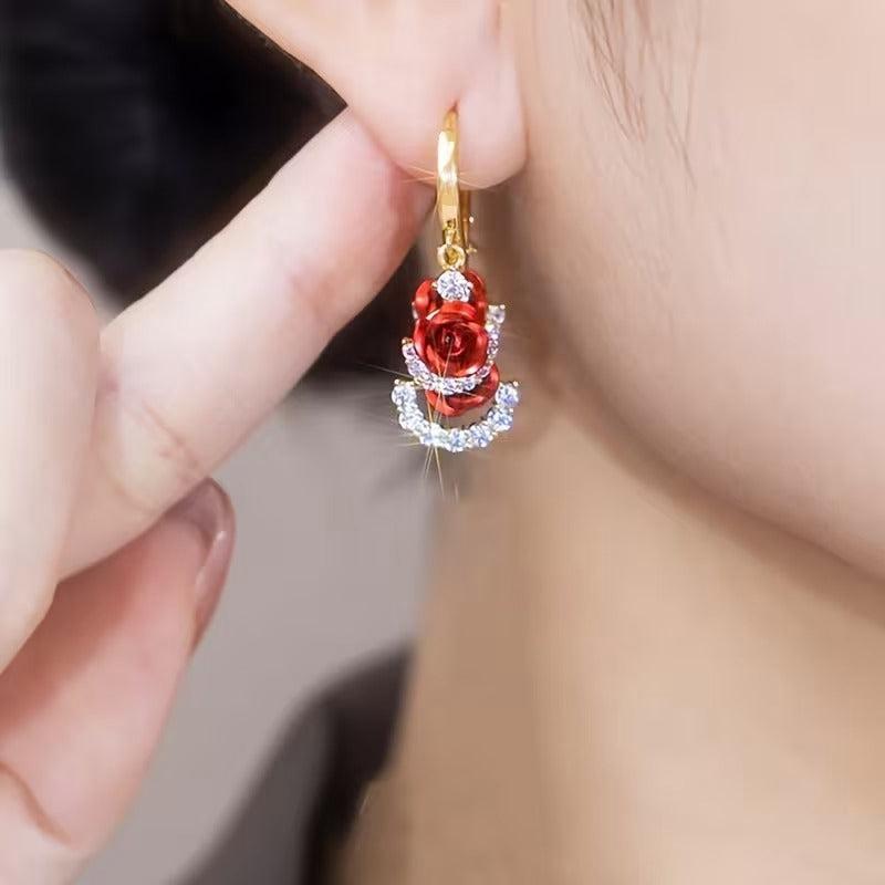 Red Crystal  Earrings(24K GOLD PLATED)